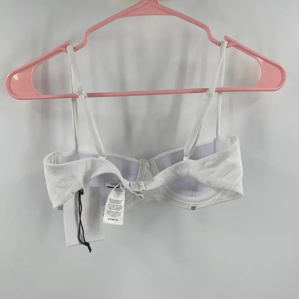 Onia Flora Bikini Top SZ Small Crinkle Texture White Black Pushup Swim Beach NWT